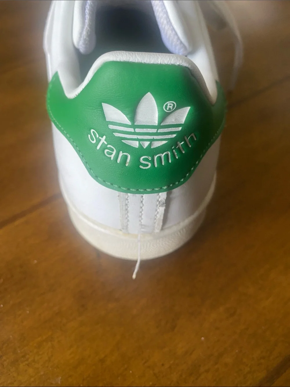 adidas White Leather Sneakers with Green Heel Tab - Women’s